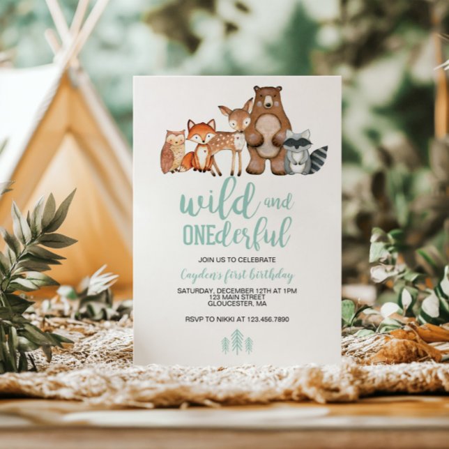Wild Onederful Woodland Animal First Birthday Invi Invitation (Creator Uploaded)