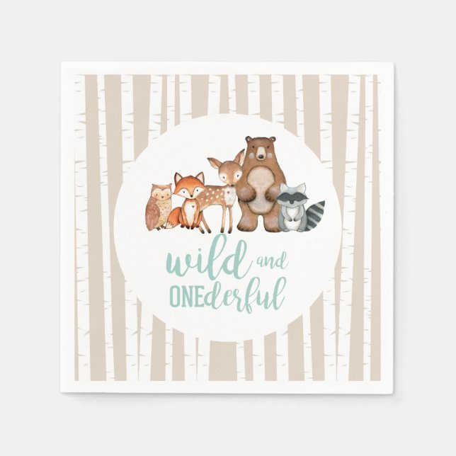 Wild Onederful Woodland Animal First Birthday Napkin (Front)