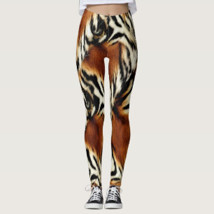 Wild Orange and White Tiger Stripes Leggings