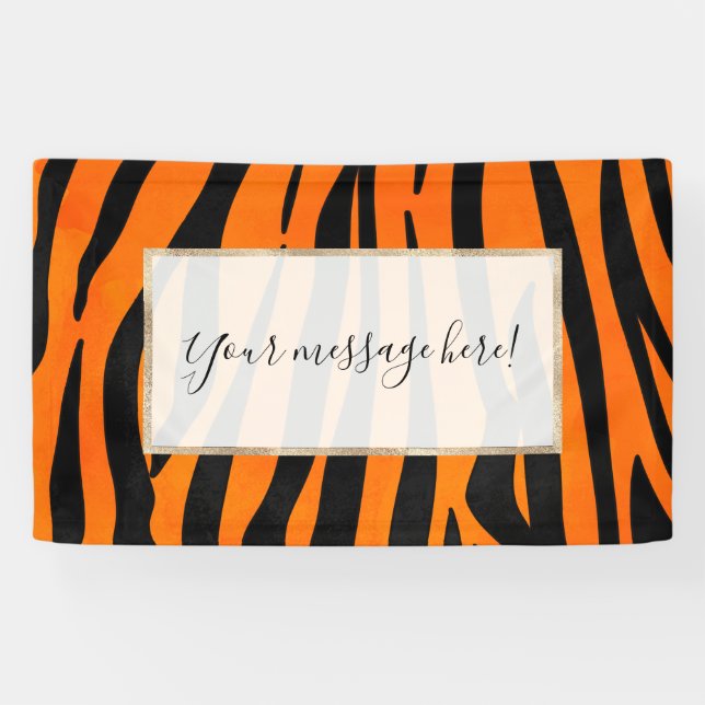 Wild Orange Black Tiger Stripes Animal Print Banner (Horizontal)