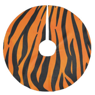 Wild Orange Black Tiger Stripes Animal Print Brushed Polyester Tree Skirt