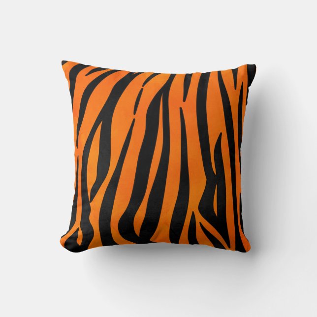 Wild Orange Black Tiger Stripes Animal Print Cushion (Front)