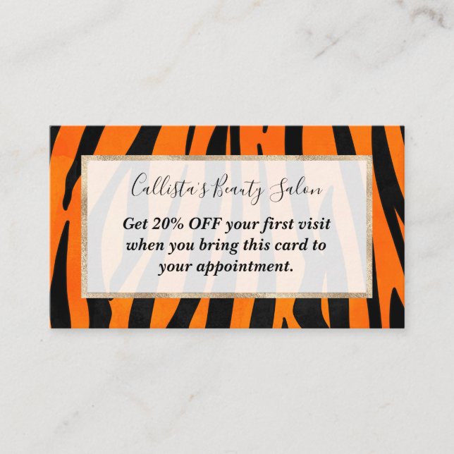 Wild Orange Black Tiger Stripes Animal Print Discount Card (Front)