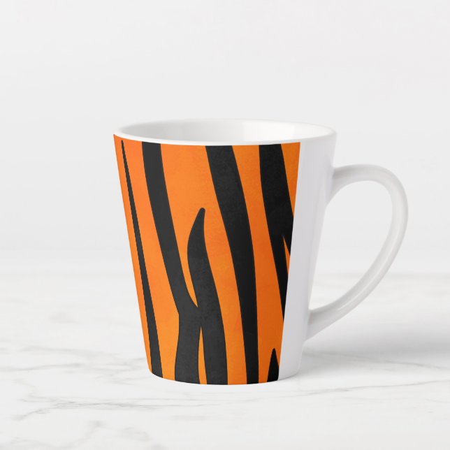 Wild Orange Black Tiger Stripes Animal Print Latte Mug (Right)
