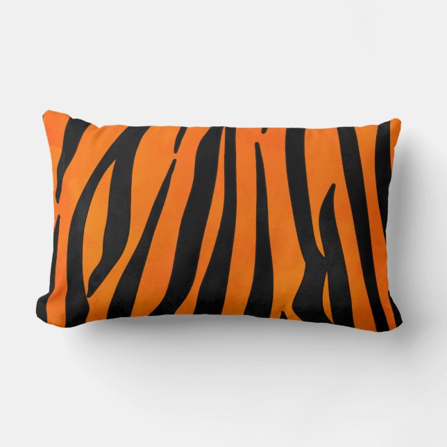 Wild Orange Black Tiger Stripes Animal Print Lumbar Cushion (Front)