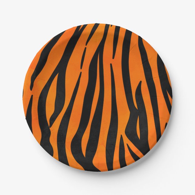 Wild Orange Black Tiger Stripes Animal Print Paper Plate (Front)