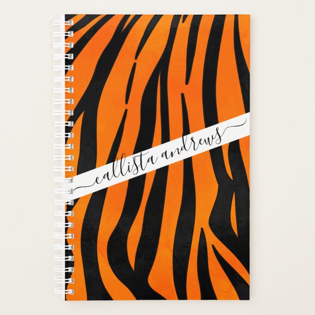 Wild Orange Black Tiger Stripes Animal Print Planner (Front)