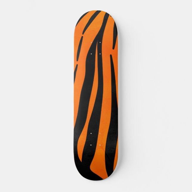 Wild Orange Black Tiger Stripes Animal Print Skateboard (Front)