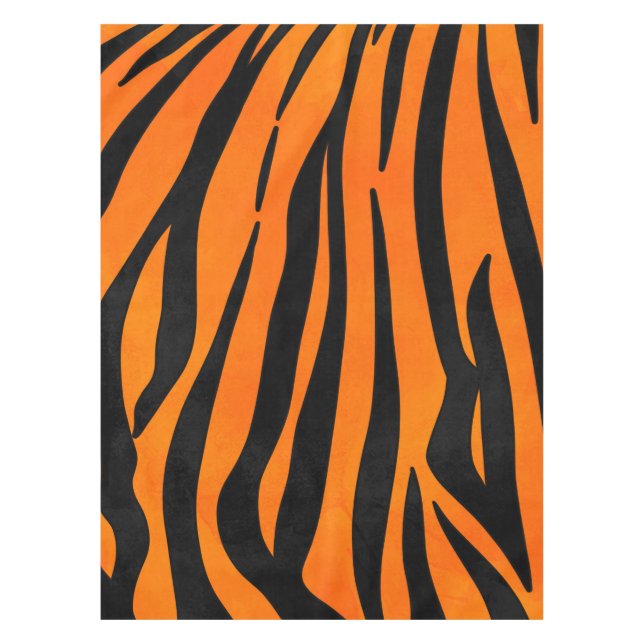 Wild Orange Black Tiger Stripes Animal Print Tablecloth (Front)