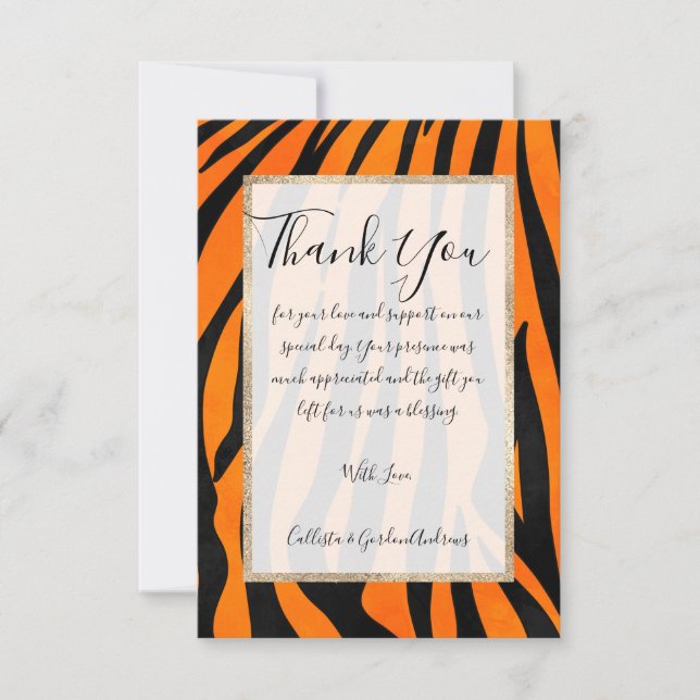 Wild Orange Black Tiger Stripes Animal Print Thank You Card (Front)