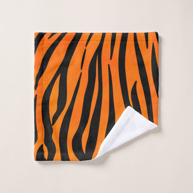 Wild Orange Black Tiger Stripes Animal Print Wash Cloth (Wash Cloth)