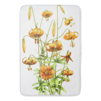 Wild Orange Tiger Lilies Botanical Art Bath Mat