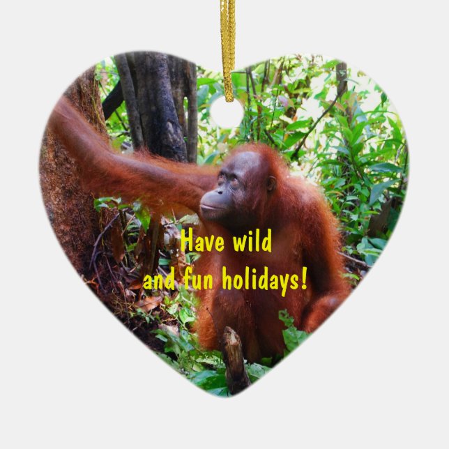 Wild Orangutan Holiday Ceramic Tree Decoration (Front)
