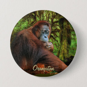 Wild Orangutan & Jungle Primate Art Button