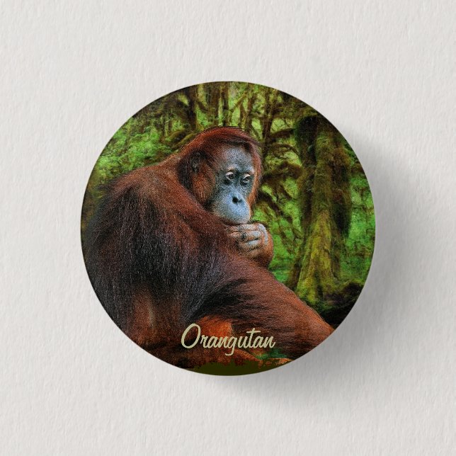 Wild Orangutan & Jungle Primate Art Button (Front)