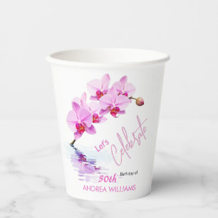 Wild Orchid Flower Blossoms 50th Birthday Paper Cups