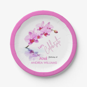 Wild Orchid Flower Blossoms 50th Birthday Paper Plate
