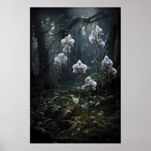 Wild Orchid Forest Print, Dark Academia Gothic Poster
