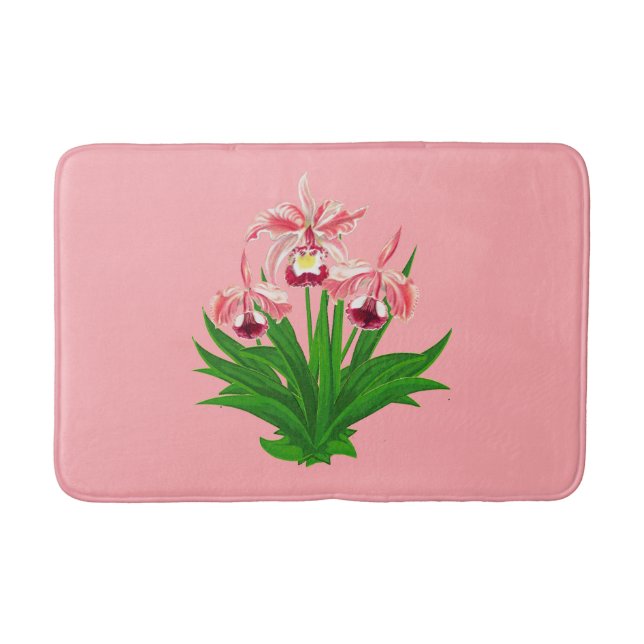 Wild Orchids - Coral Pink Orchids and Foliage Bath Mat (Front)