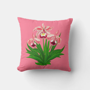 Wild Orchids - Coral Pink Orchids and Foliage  Cushion
