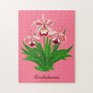 Wild Orchids - Coral Pink Orchids and Foliage  Jigsaw Puzzle