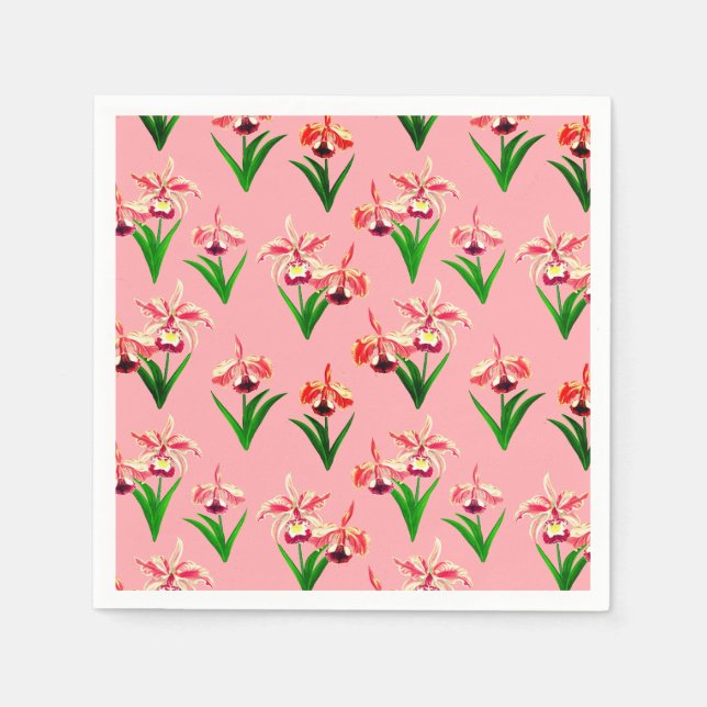 Wild Orchids - Coral Pink Orchids and Foliage  Napkin (Front)