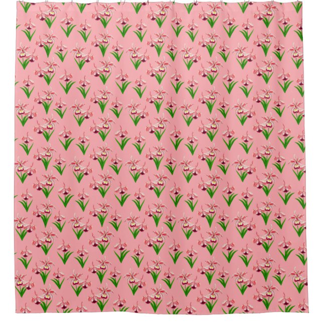 Wild Orchids - Coral Pink Orchids and Foliage Shower Curtain (Front)