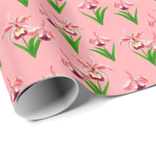 Wild Orchids - Coral Pink Orchids and Foliage  Wrapping Paper