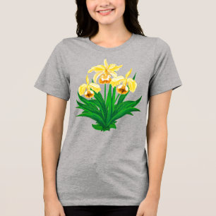 Wild Orchids - Golden Yellow Orchids and Foliage Tri-Blend Shirt