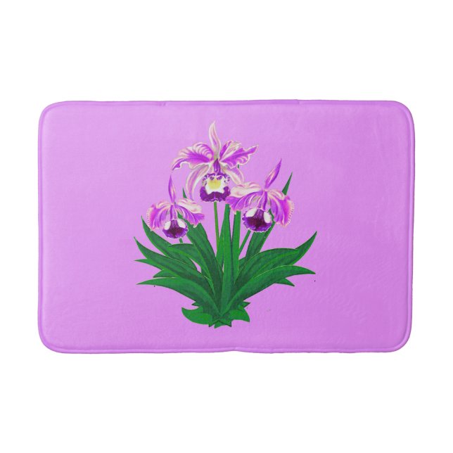 Wild Orchids - Light Purple Orchids and Foliage  Bath Mat (Front)