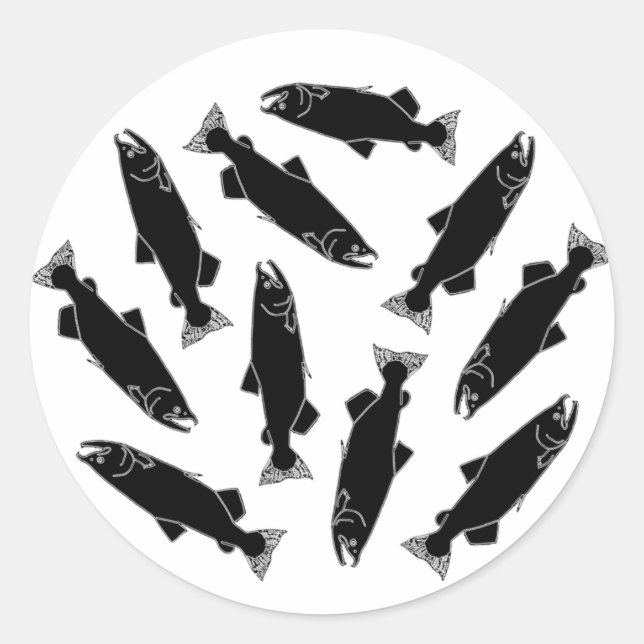Wild Pacific Salmon Classic Round Sticker (Front)