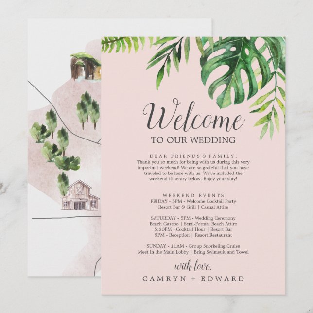 Wild Palm Blush Welcome Letter Itinerary & Map (Front/Back)