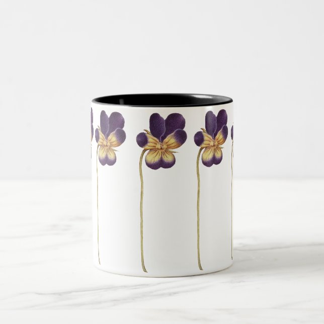 Wild pansy flower hand drawn Two-Tone coffee mug (Center)