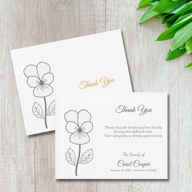 Wild Pansy Line Art Funeral Thank You Note Card (Wild Pansy Line Art Funeral Thank You Note Card)