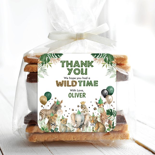 Wild Party Animals Jungle Boy Birthday Party Square Sticker (Creator Uploaded)