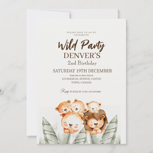 Wild Party Lion Birthday Invitation (Front)
