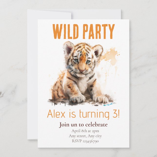 Wild Party Tiger Children Birthday Invitation  (Front)