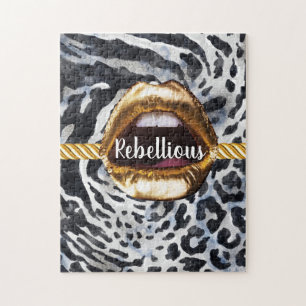 Wild Pattern Gold lips Gift Décor Beauty Girly Jigsaw Puzzle