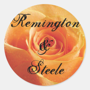 Wild Peach Rose Personalised Wedding Classic Round Sticker