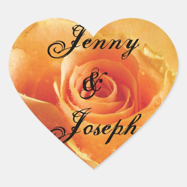 Wild Peach Rose Personalised Wedding Heart Sticker (Front)