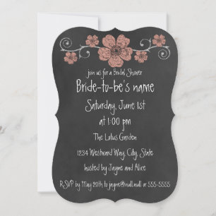Wild Peach Roses Chalkboard Bridal Invitation