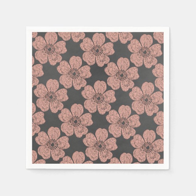 Wild Peach Roses Chalkboard Napkin (Front)