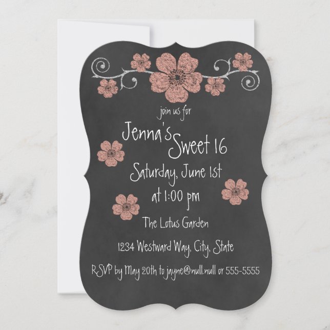 Wild Peach Roses Chalkboard Party Invitation (Front)