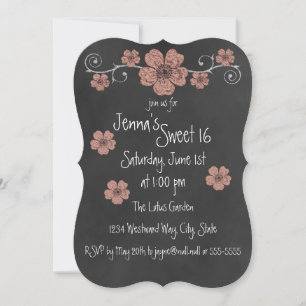 Wild Peach Roses Chalkboard Party Invitation