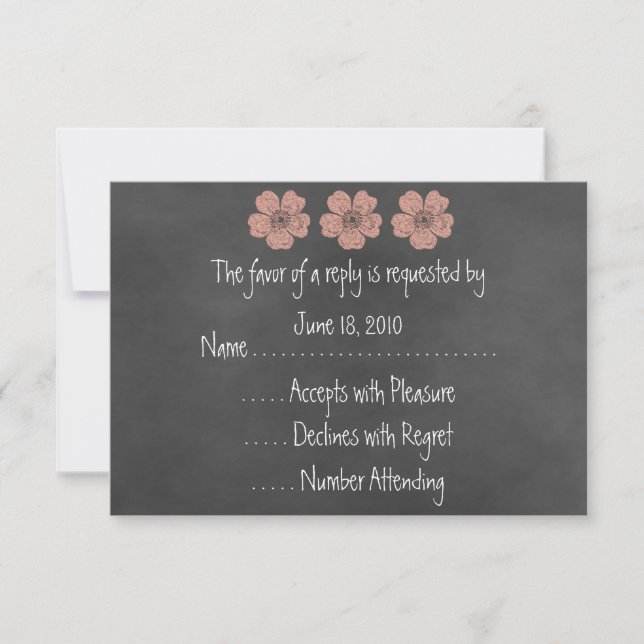 Wild Peach Roses Chalkboard RSVP Cards (Front)