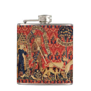 WILD PEOPLE IN DEER HUNT, Animals ,Red Floral Hip Flask