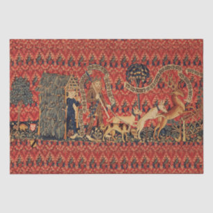 WILD PEOPLE IN DEER HUNT, Animals ,Red Floral Tissue Paper