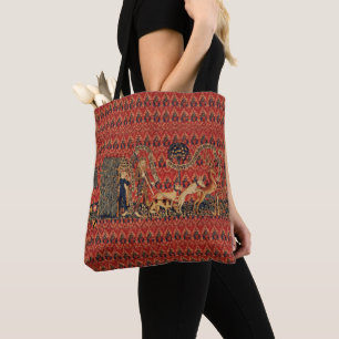 WILD PEOPLE IN DEER HUNT, Animals ,Red Floral  Tote Bag