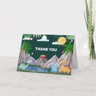 Wild Pine Green Rawr Volcano Dinosaur Baby Shower Thank You Card