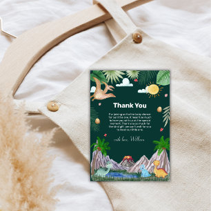 Wild Pine Green Volcano Dinosaur Baby Shower Thank You Card